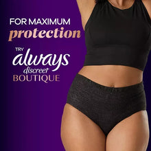 Adult incontinence pad under black underwear worn by a person.