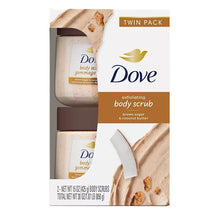 Exfoliating body scrub twin pack with two beige jars and dark brown lids