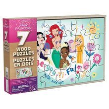 Disney Princess wood jigsaw puzzle set, box with 7 puzzles