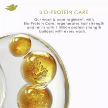 Bio-protein care concept with golden droplets and swoosh accents