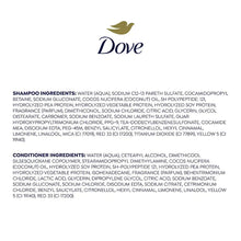 Dove bond strength shampoo and conditioner ingredients label on bottle backs