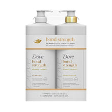 Dove bond strength shampoo and conditioner duo with pump bottles, front view