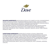 Dove daily moisture shampoo and conditioner ingredient labels on bottle backs
