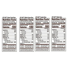 Nutrition Facts panels for assorted KitKat wafer bars, calories and serving data.