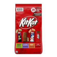 Assorted KitKat wafer snack bag, red with 75 snack pieces and Halloween Lovers badge