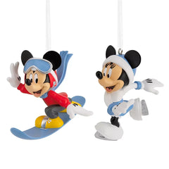 Hallmark Disney Mickey and Minnie Snowboarding and Ice Skating, Set of 2 Ornaments - USA MEGA SHOP