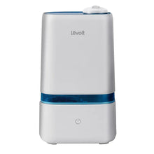 White ultrasonic cool mist humidifier with blue base ring and top control