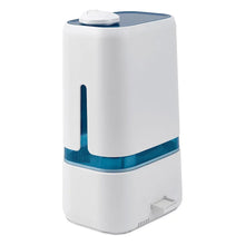 White ultrasonic humidifier with blue base ring and side water window