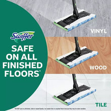 Swiffer mop heads with blue scrubbing cloths for safe cleaning on floors