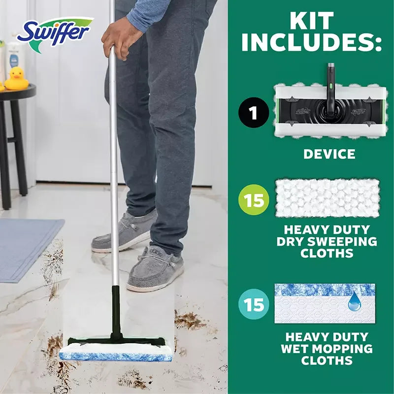 Swiffer Sweep and Mop Deluxe, 2-in-1 Floor Mopping and Sweeping Kit - USA MEGA SHOP