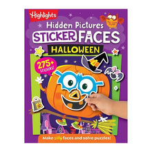 Halloween sticker face activity book with pumpkin character and spooky icons