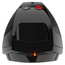 Black personal heater top with control dials and vented sides
