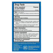 Drug Facts label with active ingredient simethicone 125 mg on softgels box back