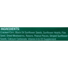 Ingredients text panel for mealworm and sunflower poultry treat