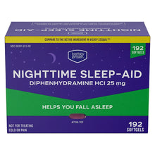 Nighttime sleep-aid diphenhydramine HCl 25 mg softgels box, 192 count