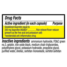 Drug Facts label for ibuprofen 200mg softgel capsules, active ingredient and purpose