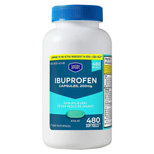 Ibuprofen 200mg softgel capsules bottle, blue cap, 480 count label