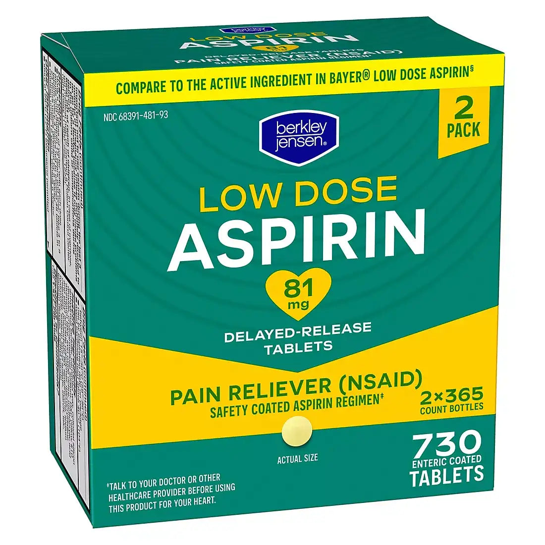 Berkley Jensen Aspirin 81mg Low-Dose Tablets, 730 ct.