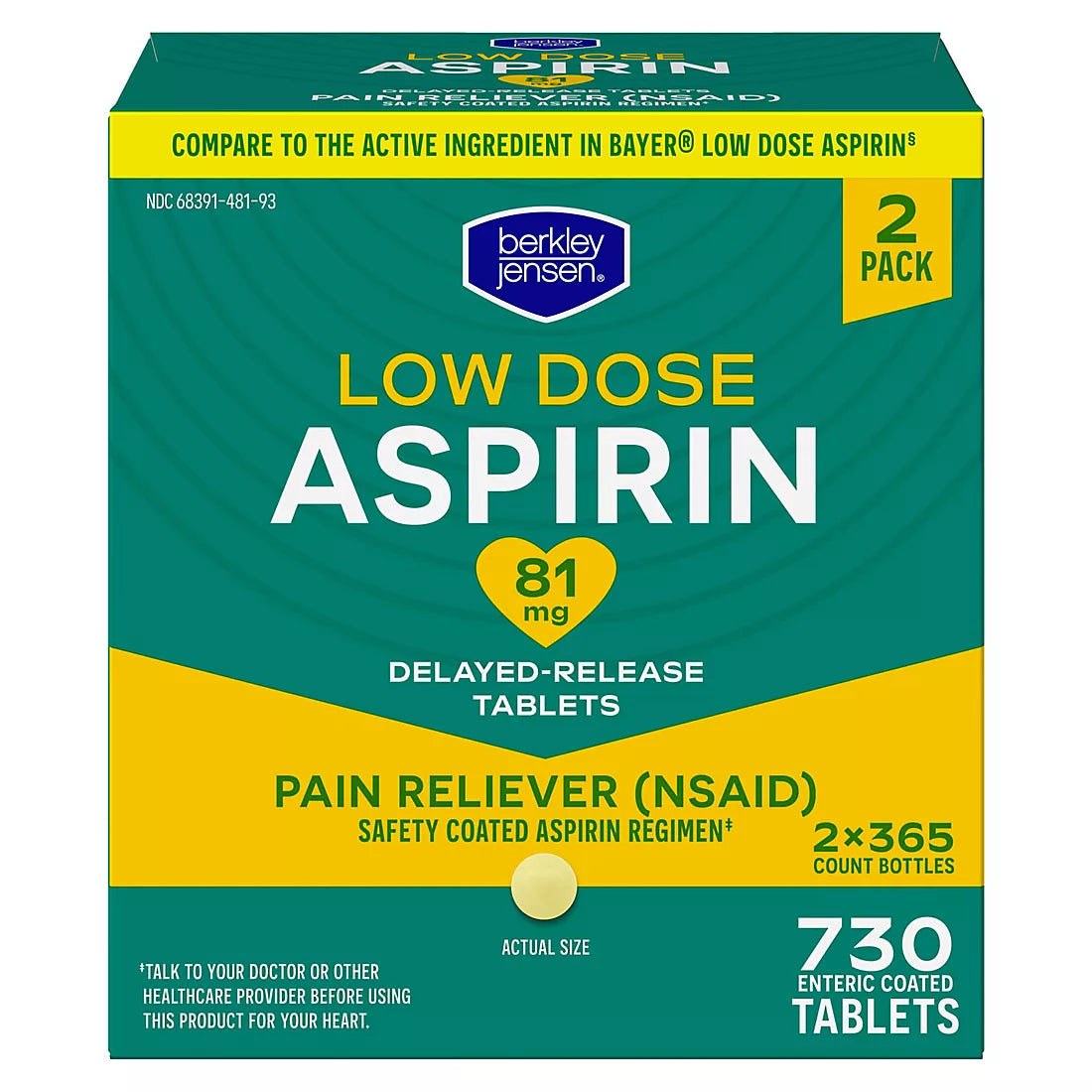 Berkley Jensen Aspirin 81mg Low-Dose Tablets, 730 ct.