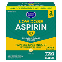 Berkley Jensen low-dose aspirin delayed-release tablets box, 81 mg, 730 enteric-coated
