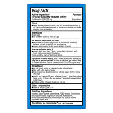 Drug Facts label panel on extended-release tablets package, blue header and white text