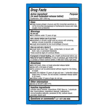 Blue carton back panel with Drug Facts text, active ingredient and warnings