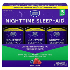 Berkley Jensen Nighttime Sleep Aid Diphenhydramine HCl 50 mg Liquid, 12 fl oz Bottles, 3 Pack