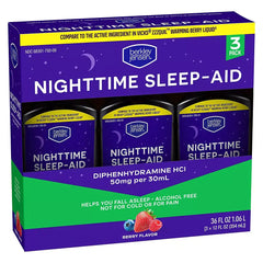 Berkley Jensen Night Time Sleep Aid Diphenhydramine HCl 50mg Liquid, 3 pk./12 fl. oz.