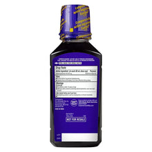 Nighttime Sleep-Aid liquid bottle back with Drug Facts and warning information