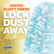 Swiffer duster refill with light blue fluffy fibers and white dot tips