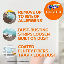 Swiffer duster refill head with allergen-removal and dust-lock features