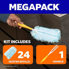 Swiffer duster mega pack kit with yellow handle and 24 refill dusters