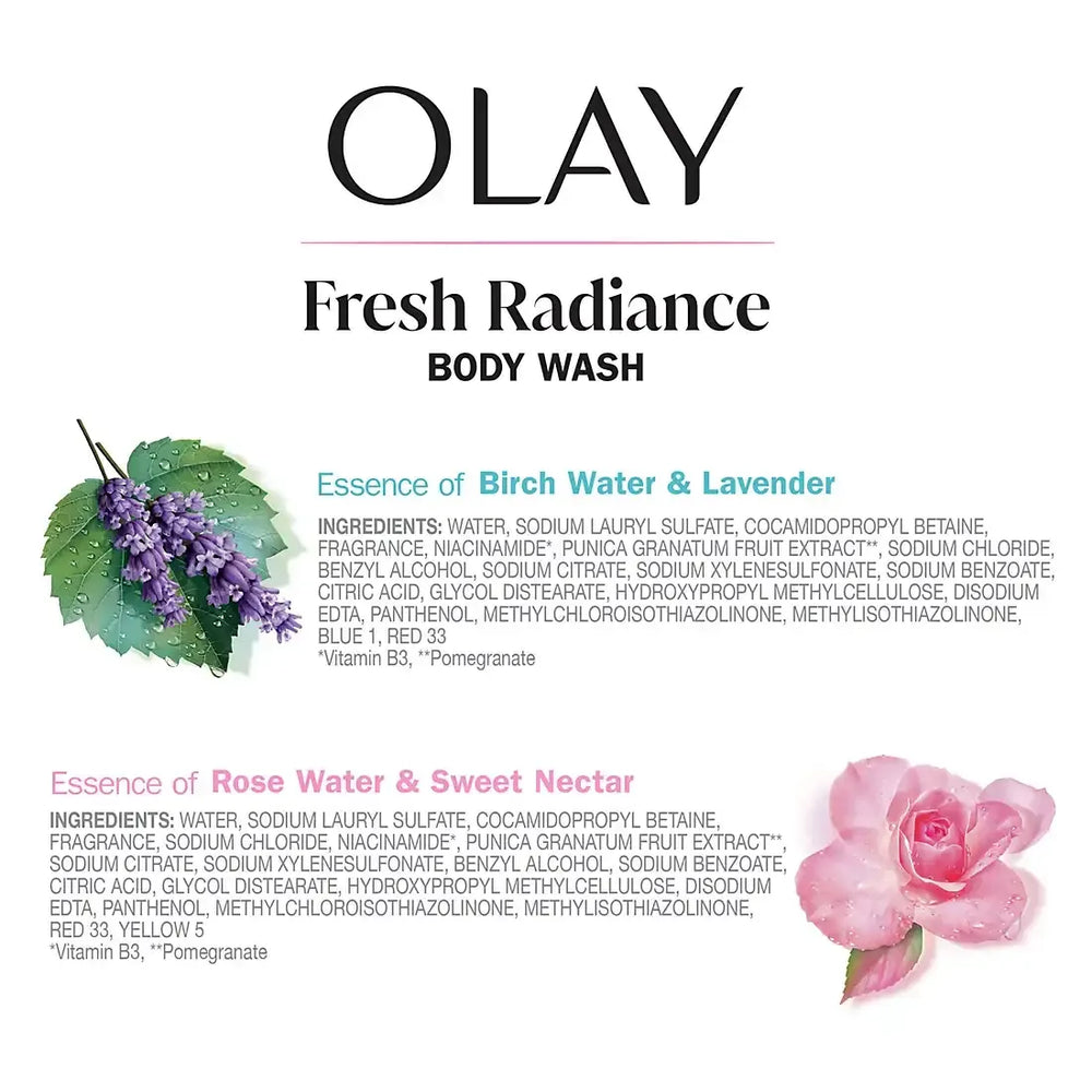 Olay Fresh Radiance Body Wash, Essence of Birch Water & Lavender, Rose Water & Sweet Nectar, 35 fl. oz. - USA MEGA SHOP