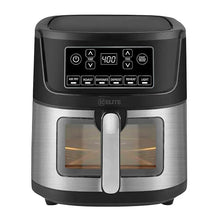 9.5-qt digital air fryer with front display, window, and handle, stainless steel body