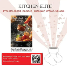 Air fryer cookbook promo graphic with recipe book cover and QR code