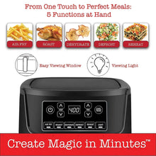 Digital air fryer control panel with function buttons and viewing window, black top