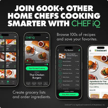 Chef iQ Sense smart cooking app on smartphone with guided recipe screens