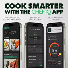 Chef iQ app on smartphone showing guided cooking, target temp, and alerts