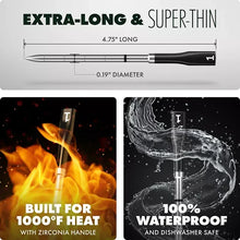 Extra-long thin meat thermometer probe, 4.75 in length, zirconia handle