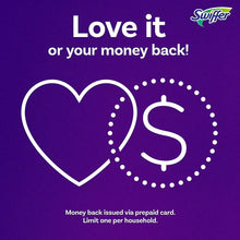 Swiffer WetJet cleaning pads money-back guarantee graphic with heart and dollar icons