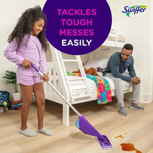 Swiffer WetJet floor mop with purple head and cleaning pad for tough messes
