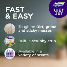 Swiffer WetJet cleaning pads pack back panel with dirt and grime messaging