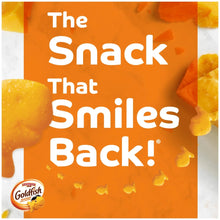 Promotional snack graphic: The snack that smiles back with Goldfish cracker bag