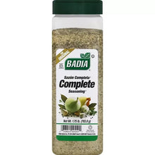Badia Sazon complete seasoning bottle with green cap, beige seasoning