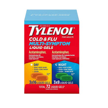 Tylenol Cold & Flu multi-symptom liquid gels combo pack box with day and night labels