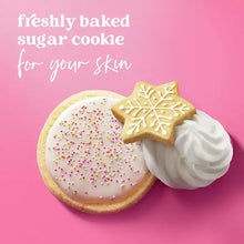 Freshly baked sugar cookie body wash promo with cookie and cream graphics