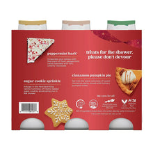 Body wash 3-pack back label with ingredient list and scent flavor names