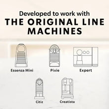 Compatibility chart for OriginalLine Nespresso machines: Essenza Mini, Pixie, Expert, Citiz