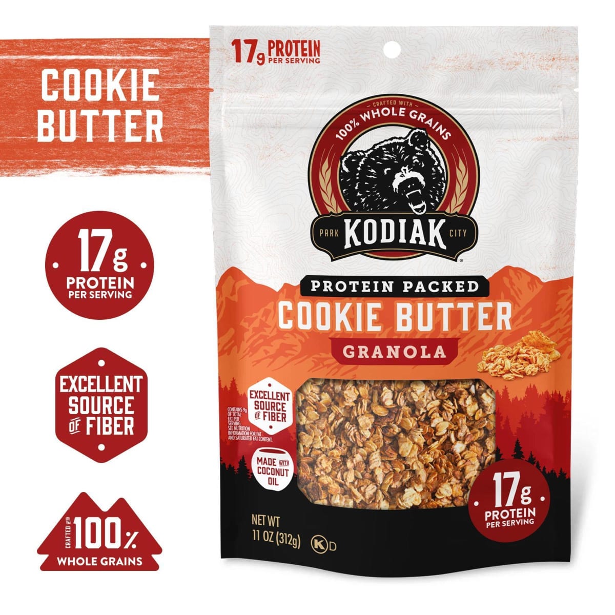 Kodiak Protein-Packed Cookie Butter Protein Granola Bag, Ready to Eat, 11 oz