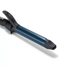Long barrel curling iron with blue barrel and black handle